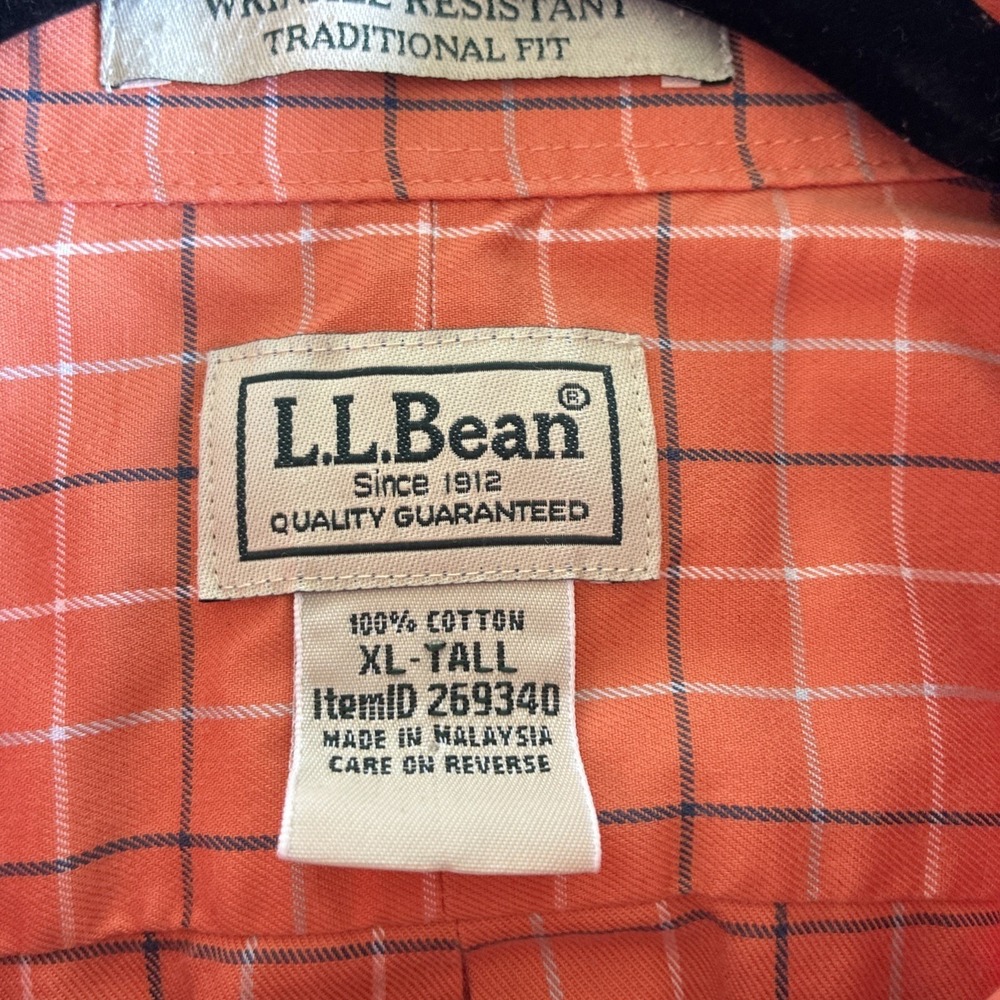 Lot of 3 Men's XL Tall LL Bean Short Sleeve Orange Green Red Button Down EUC